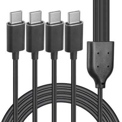 4 In 1 USB C Charging Cable Splitter Adapter Cord Black for Type C Phones Tablet