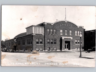 c1950 City Hall Armory Jackson Michigan MI RPPC Real Photo Postcard