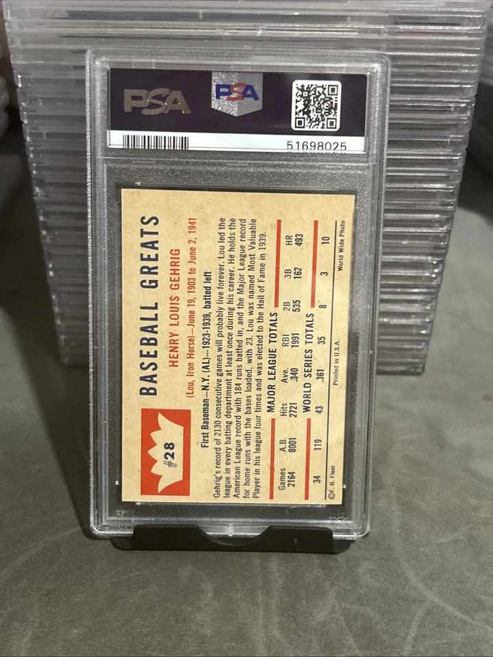 1960 FLEER LOU GEHRIG #28 PSA 8 oc New York Yankees MLB бейсбол винтажный поп 254 - Изображение 4 из 4