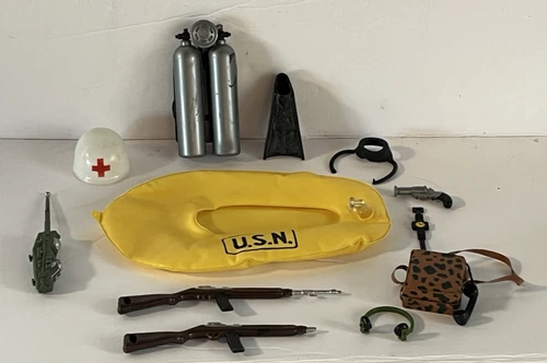 Vtg. GI Joe 60s-70s Accessories/Rifles/Radio Misc/Dive Gear/Helmet Lot of 12