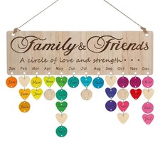 Family Birthday Plaque with Tags: Christmas Wooden Birthday Reminder Calendar