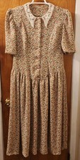 Vintage Handmade Prairie Cottagecore Floral Dress Puritan Lace Collar Size Large