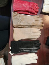 Lot of 5 women's driving gloves red genuine lather tan vinyl tan tan swayed blac