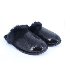 UGG Scuffette II Mirror Ball Slippers Black NIB Sequin Fur Slip On Women's 10