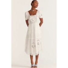 LoveShackFancy Prairie Midi Dress True White Size 0 NWT