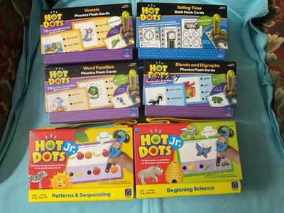 Lot Of 4 Hot Dots Educational Cards Phonics Vowels Telling Time Blends& Digraphs