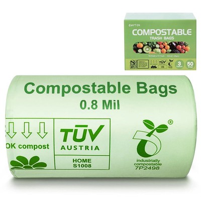 Compostable Trash Bags, Small Compost Bags 3 Gallon, Extra Thick 0.8 Mils, 16.9
