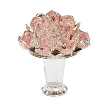 Crystal Rose Bouquet Decorative Glass Flower Figurine Elegant for Desktop