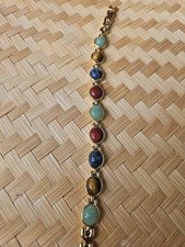 Bracciale Scarabeo Vintage Multicolore Intagliato Tono Oro Marcato Cina 8 Pollici Max