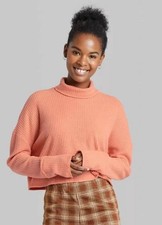 Women's Long Sleeve Turtleneck Cozy Boxy Cropped T-Shirt Wild Fable Peach S
