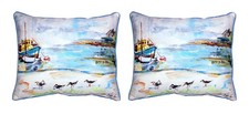 Pair of Betsy Drake Boat and Sandpipers Outdoor Pillows 16 Inch x 20 Inch