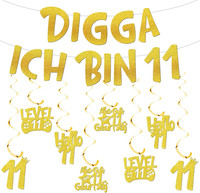 Deko 11 Geburtstag Girlande Junge MäDchen, Golde 11. Geburtstagsdeko Banner | Di