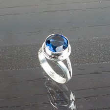 London Blue Topaz Gemstone 925 Sterling Silver Handcrafted Jewelry Promise Ring