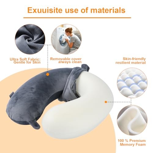 Ultra-Light Grey Memory Foam U-Shaped Travel Neck Pillow