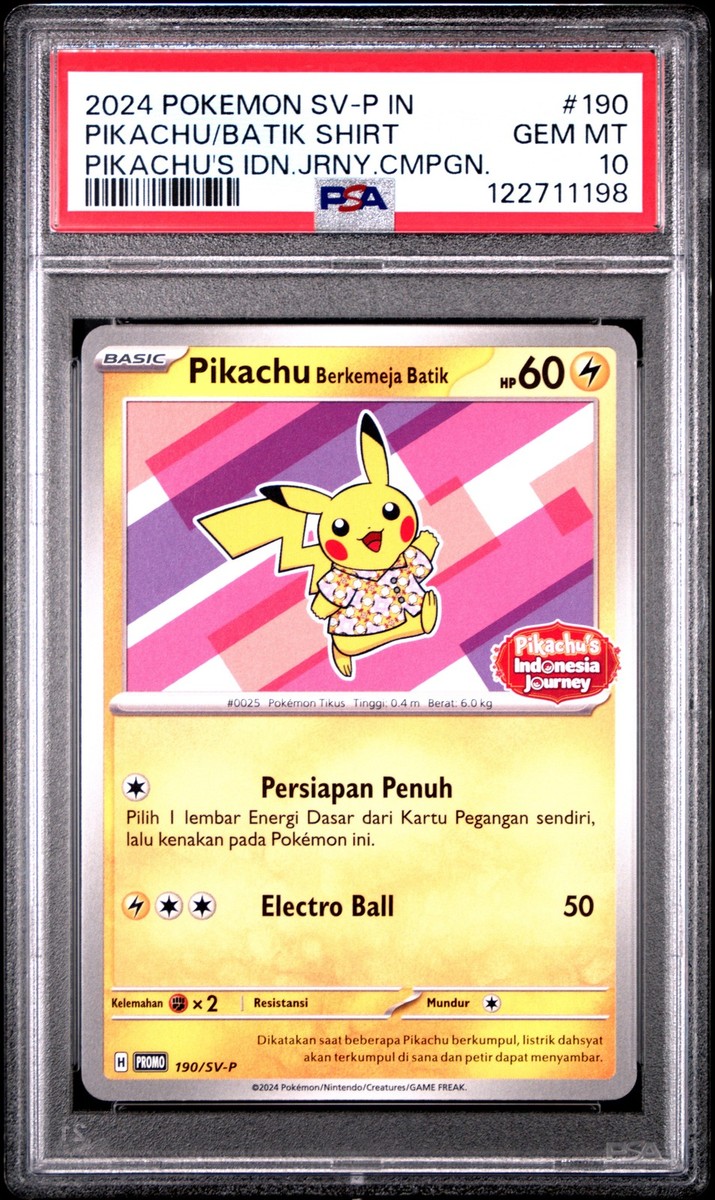 PSA10 ピカチュウ インドネシア PROMO 190/SV-P 2024 POKEMON INDONESIAN SV-P PROMO #190 PIKACHU IN BATIK SHIRT PSA