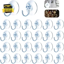 15Pcs Small Suction Cups with Hooks - 1.2 Inch Clear Plastic Sucker Hooks for Gl