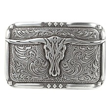 Nocona Men's Vintage Longhorn Skull Silver Belt Buckle 38034