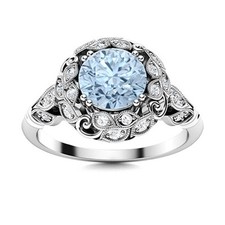 Art Deco 0.75 Ctw Round Aquamarine 925 Sterling Silver Women Engagement Ring