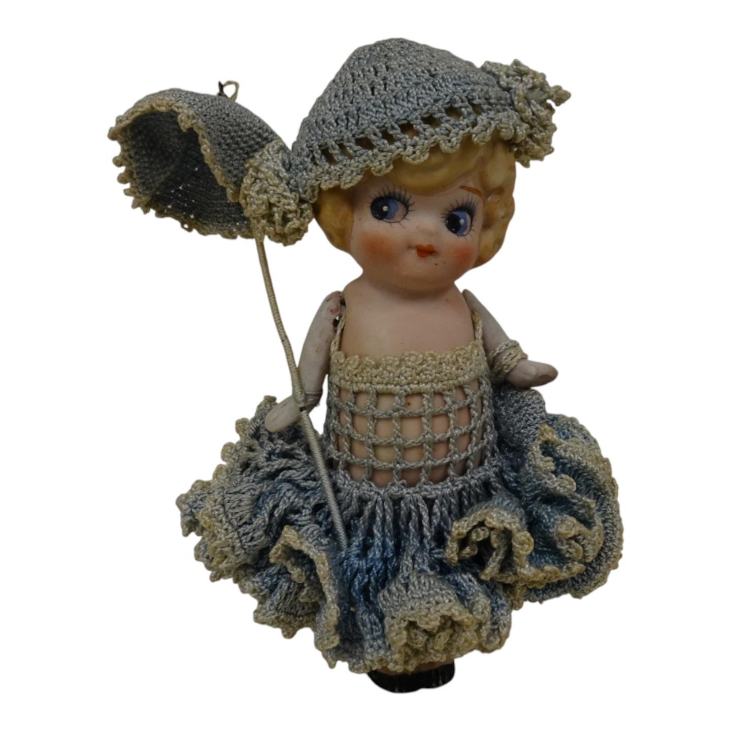 Sombrilla vintage de 6" japonesa bisque porcelana Betty Boop muñeca ojos azules CR22