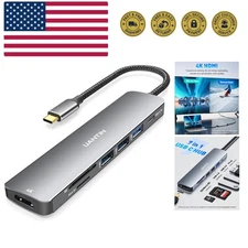 USB C Hub 7 in 1 Multiport Adapter with 4K HDMI Dongle, 100W PD, SD/TF Card R...