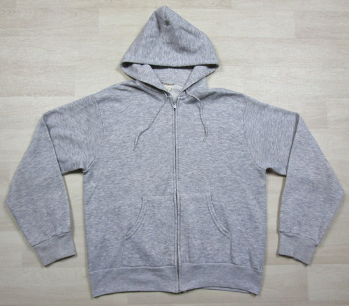 Vintage 80s Blank Hoodie Sweatshirt (M) Cotton Full Zip Gray YKK Distressed