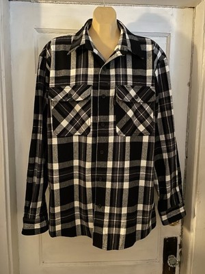 NOS Five Brother Mens Buffalo Plaid Black & White Flannel Shirt Sz  L-R