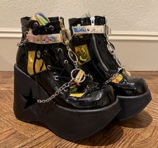 Demonia Star Cutout Vegan Patent Platform Punk Goth Chunky Buckle Boots Shoes 8