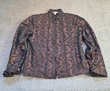 Coldwater Creek Jacket Womens Medium Brown Metallic Floral Brocade Zip Lined