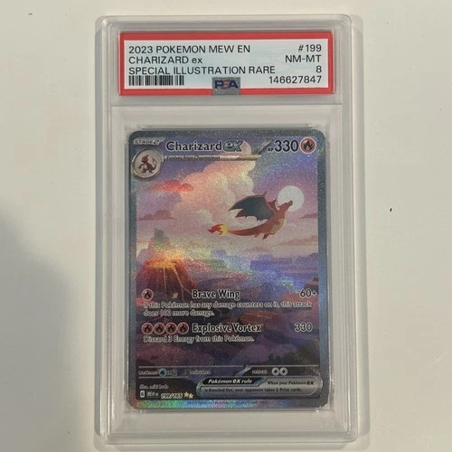 2023 POKEMON MEW EN-151 SPECIAL ILLUSTRATION RARE #199 CHARIZARD EX PSA 8