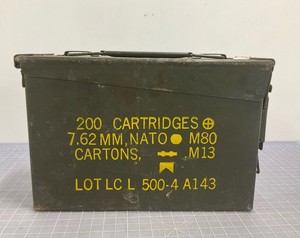 Vintage US Military Issue 7.62mm NATO Cartridges Metal Ammunition Box