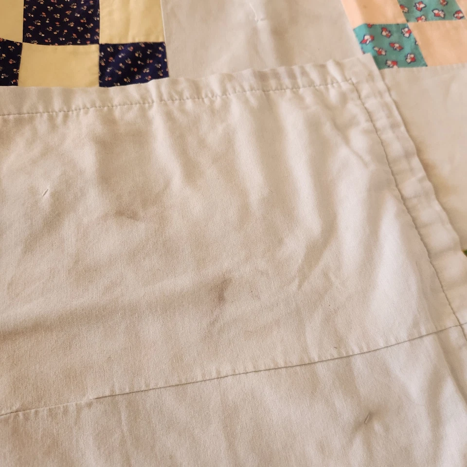 复古手工九布贴被子拼布花卉多色 47 x 65 旗子 — 第 3/4 张图片