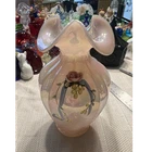 Vintage Fenton Hand Painted Pink Glass Vase Floral Pattern Signed Decorative 9in