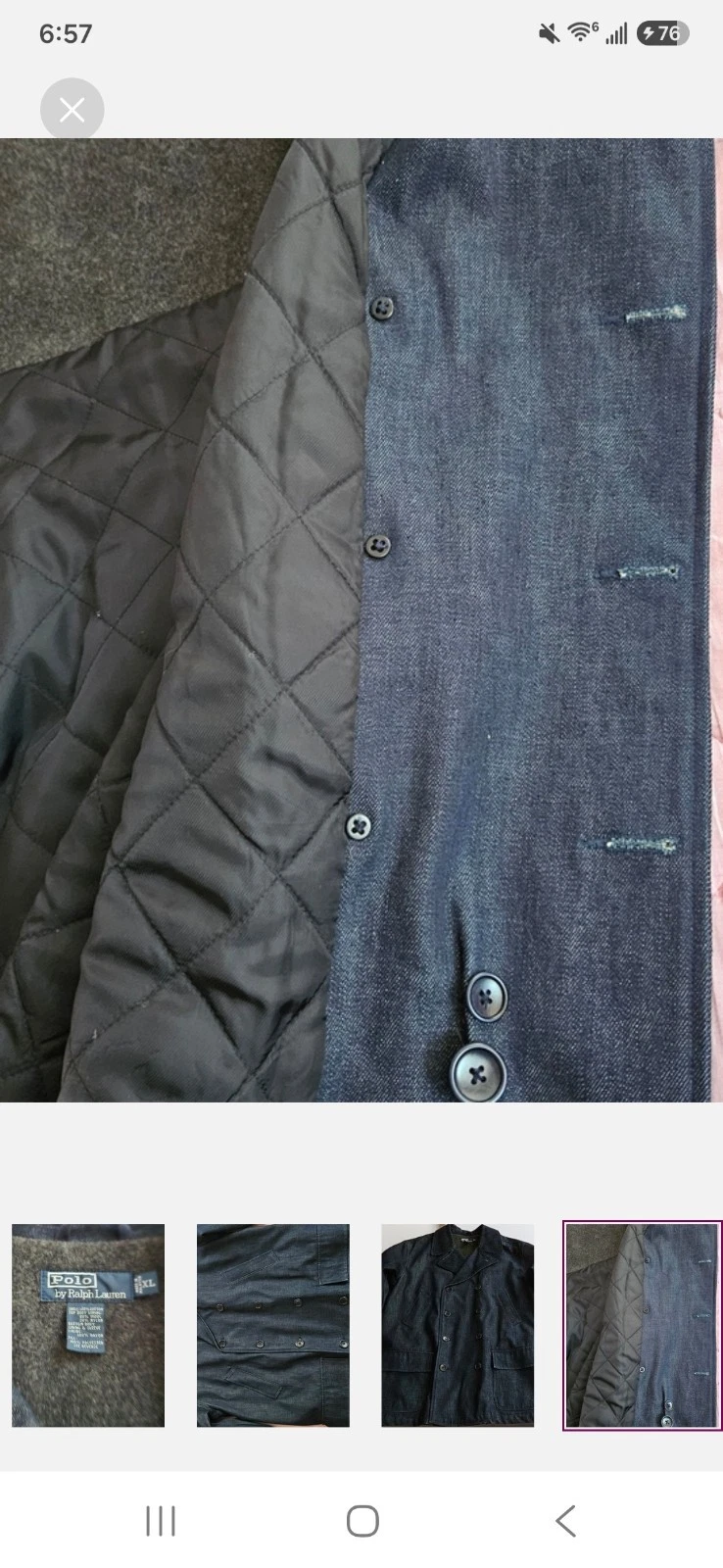 Polo by Ralph Lauren Men's Blue Denim Pea Coat Quilted Lined Button XL - product detail image 9