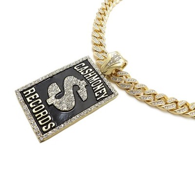CASH MONEY RECORDS LIL WAYNE PENDANT GOLD CUBAN LINK CHAIN