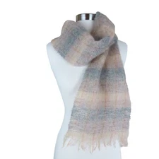 Vintage 70s 80s REDLEAF Neutral Beige Gray Scottish Mohair & Wool Winter Scarf