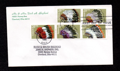 1990 US First Day Cover LMG Indian Headdresses Combination Painted 2501-05