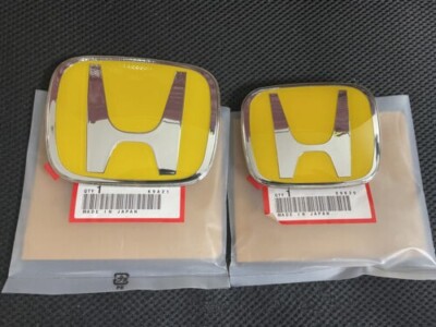 For civic 4DR 2016-2021 New Style 2pcs JDM Yellow Front+Rearl Emble-m Badge