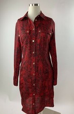 Michael Kors Red Black Mod Herringbone Shirt Dress Button Down 2 Excellent