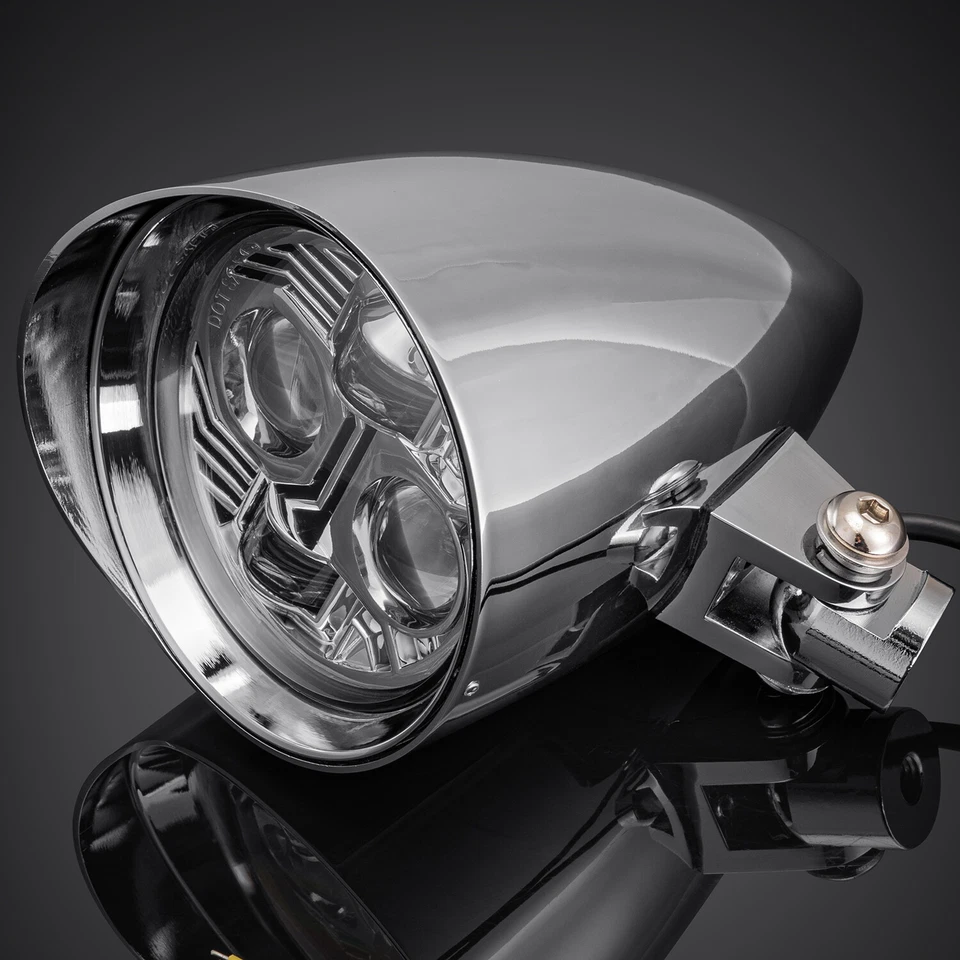 Chrome Motorcycle Bullet Headlight Assy For Harley Chopper Bobber Dyna Softail - Image 2 of 4