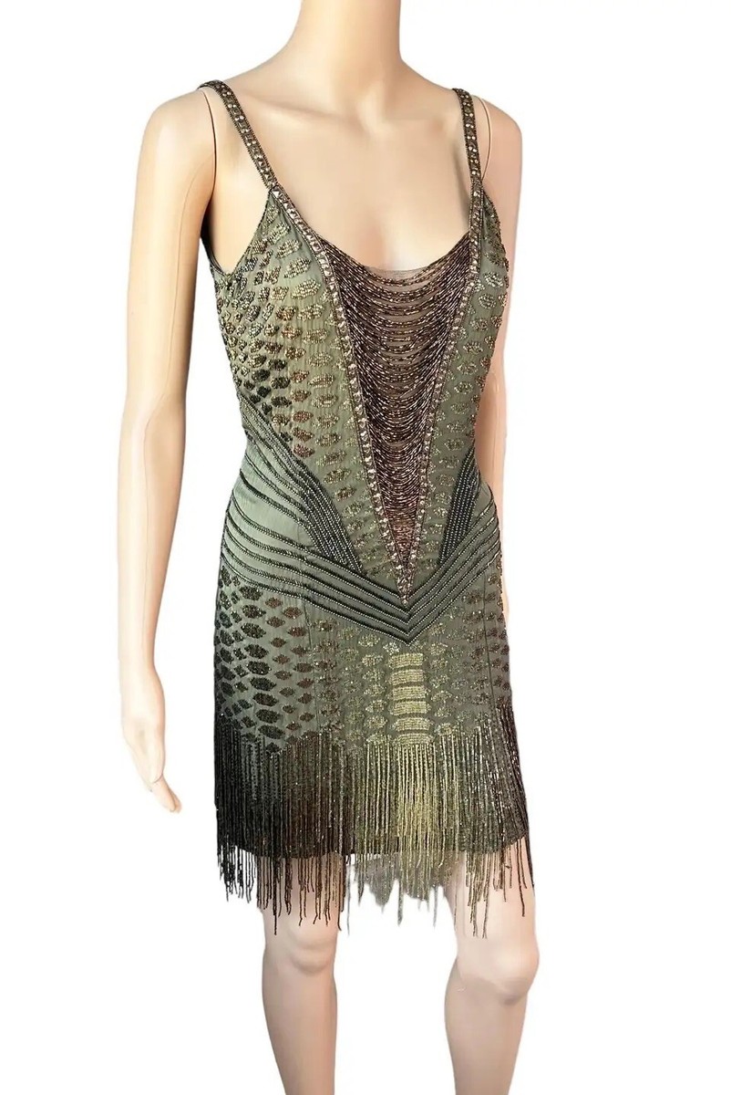 Roberto Cavalli F/W 2006 Embellished Beaded Fringed Flapper Open Back Mini  Dress | eBay