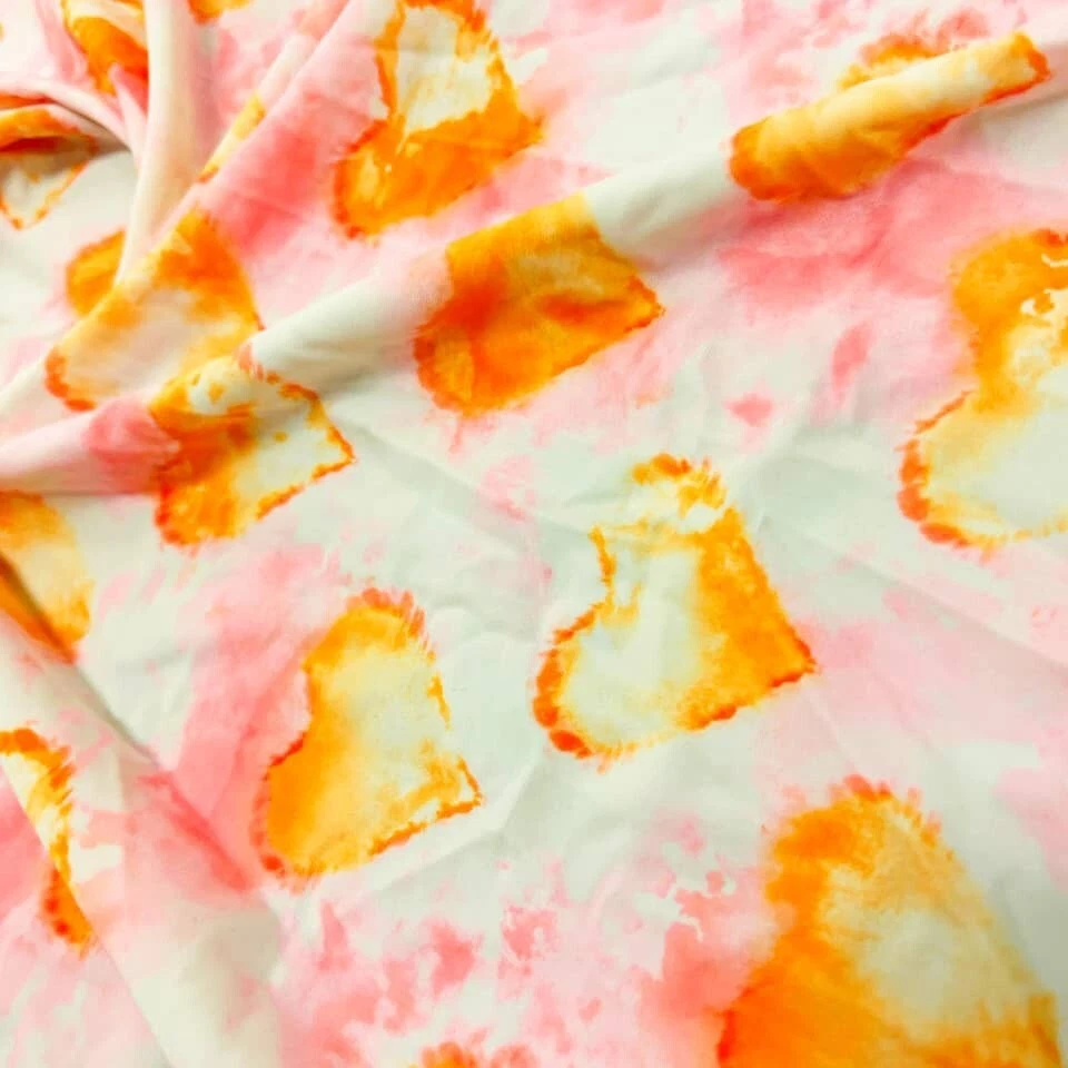 Orange Hearts with Pink Print Spandex Stretch Fabric Swimsuit 60" wide By Yard - Image 4 of 4