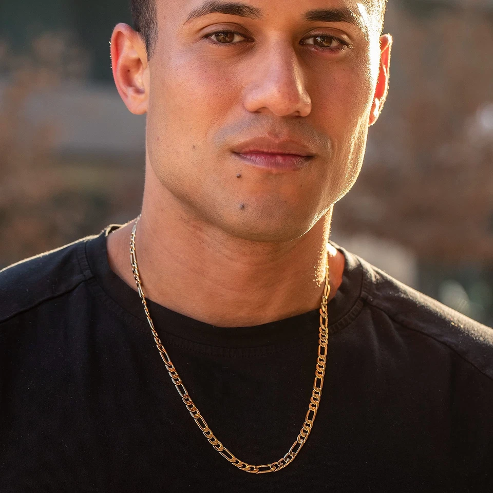 JOYERÍA DE POR VIDA Collares de Cadena Figaro Biselados para Mujer y Hombre 24k Real Go... Foto 3 de 4