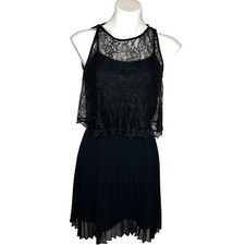 BCBGeneration Black Lace Popover Accordion Pleated Dress Size 6 Small