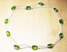 Green Peridot Gemstone Handmade 925 Sterling Silver Jewelry Necklaces Sz 36"