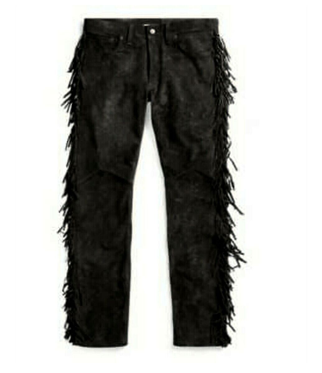 Mens New Black Buckskin Suede leather Western Hippy Fringes Mens New Black Buckskin Suede leather Western Hippy Fringes