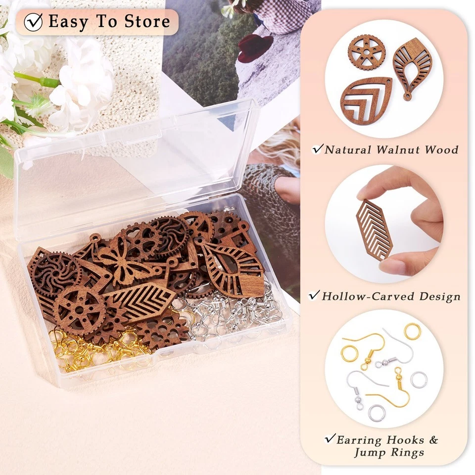 1 conjunto de brincos ganchos anéis de salto faça você mesmo madeira de nogueira kits de brinco pendurados 23,5x2mm - Imagem 4 de 4
