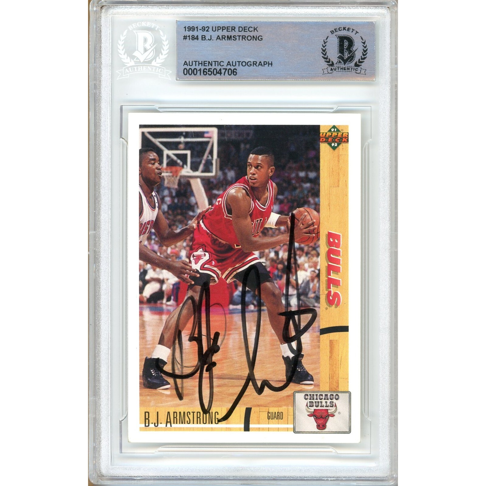 B.J. Armstrong Chicago Bulls Auto 1991-92 Upper Deck Basketball Signed BAS Auth