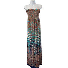 Nine West Dress Women's Size 12 Geometric Shapes Strapless Ruffle Top Maxi