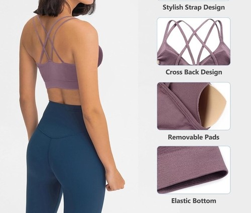Women's Cross Back Sport Bras,Padded Strappy Criss Cross Cropped Bras for Yoga W - Picture 4 of 8