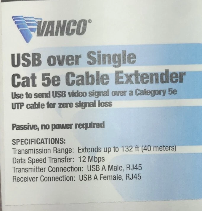 Vanco USB over Category 5e Cable Extender 280319 NIB FREE Shipping  in USA New - Image 3 of 4